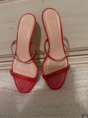 J. Crew Red Patent Strappy Slide Heels